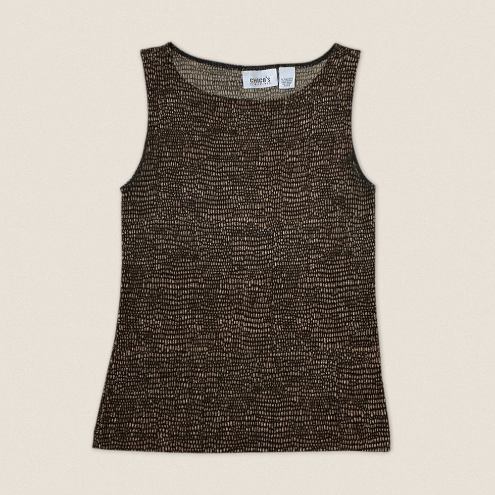 Vintage 90s Brown Black Crocodile Print Tank Top Blouse‎ - Size 0 / XS